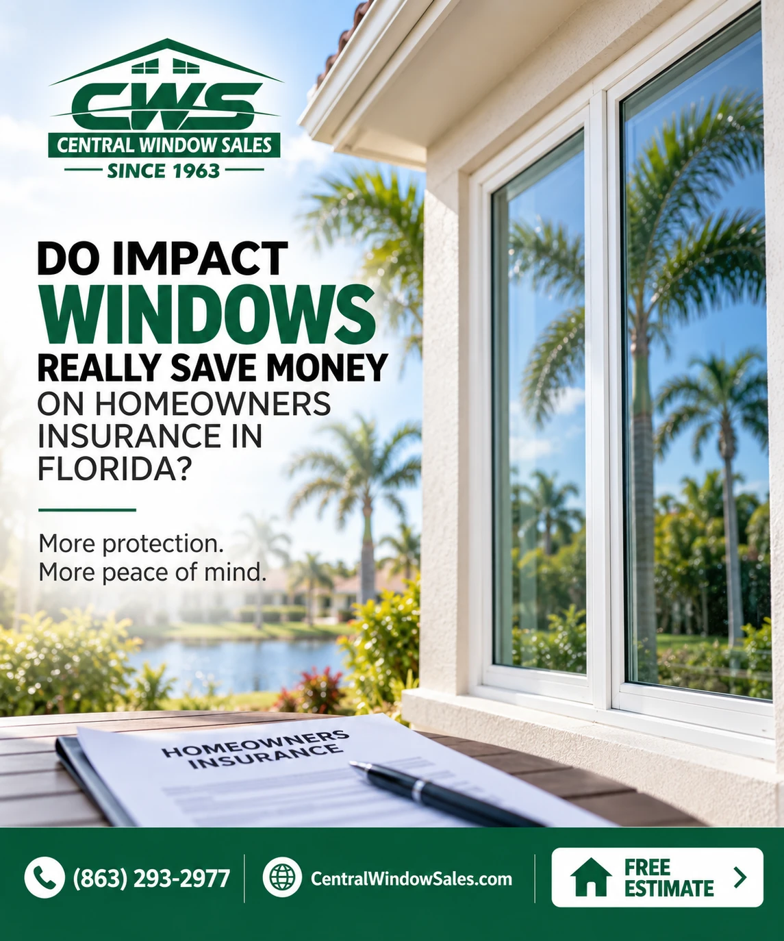 Impact windows and doors installed on a Sarasota County, Florida home by Central Window Sales