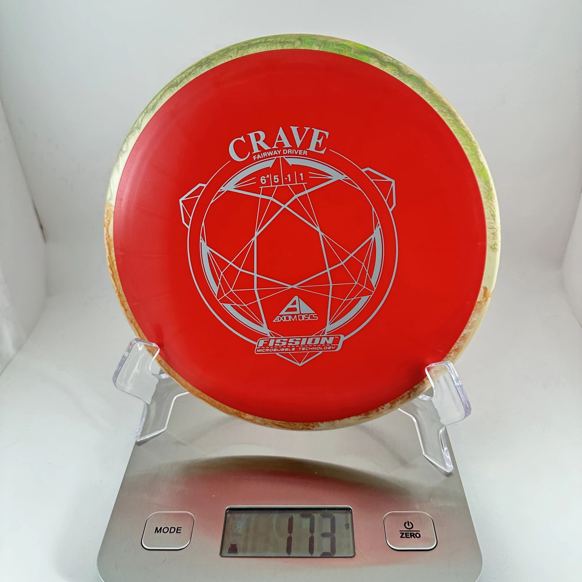 item Axiom Discs Crave Fairway Driver Fission CraveFissionRed_GoldGreenRim173