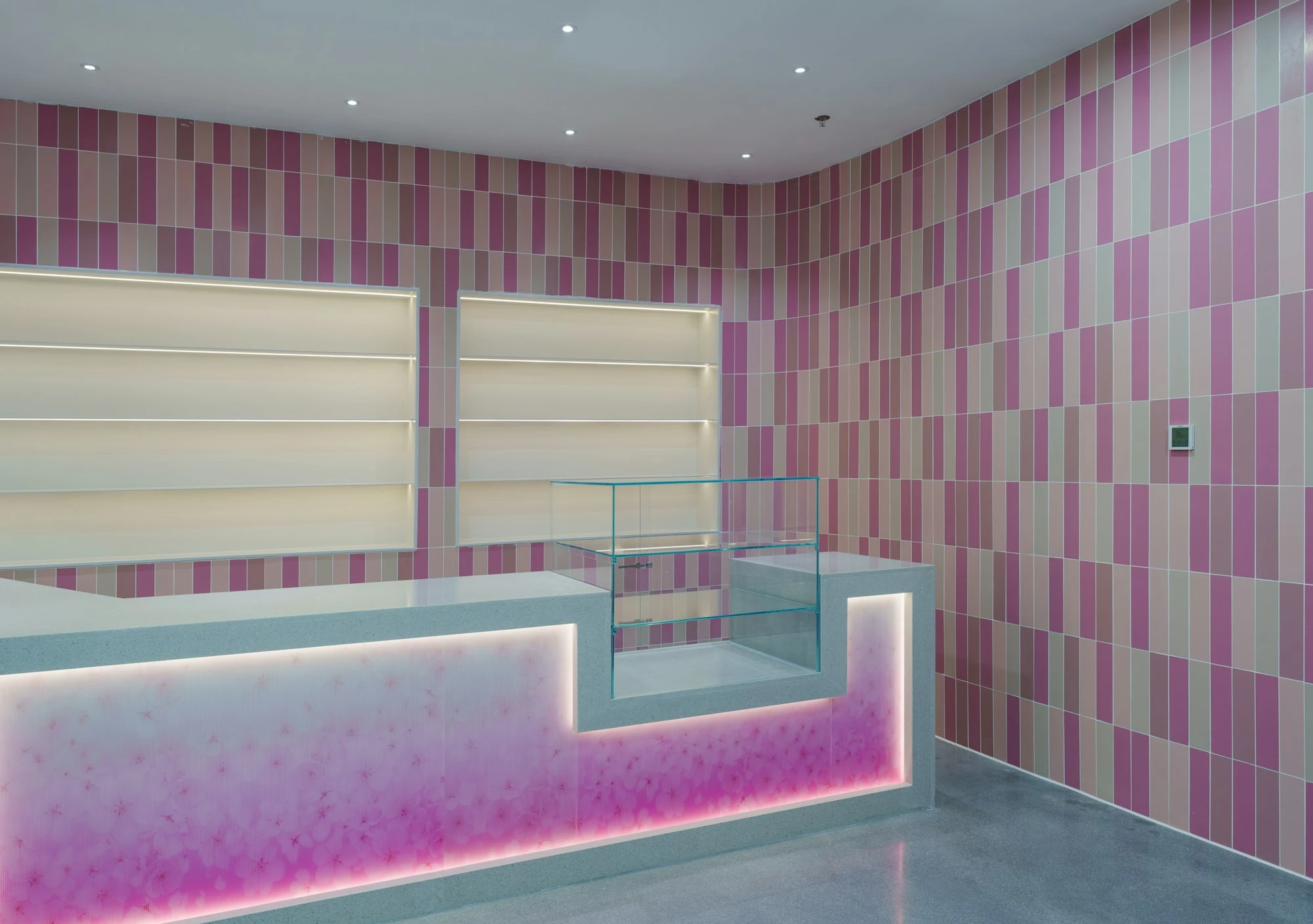Retail tenant space with a finished display counter