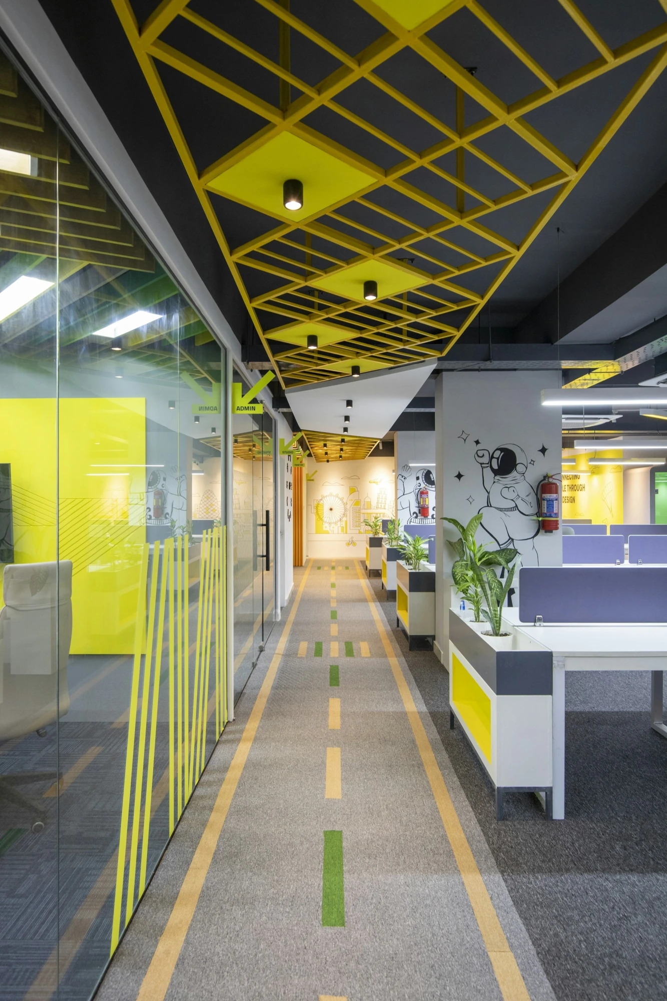 Commercial hallway with new partition walls