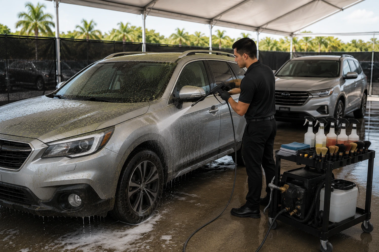 Dirty Vehicle covered in Florida pollen being washed