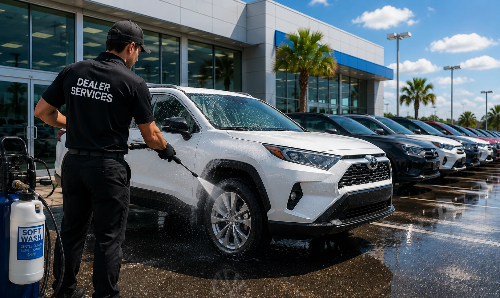 image: dealership vehicle soft washing services by Dealer Services