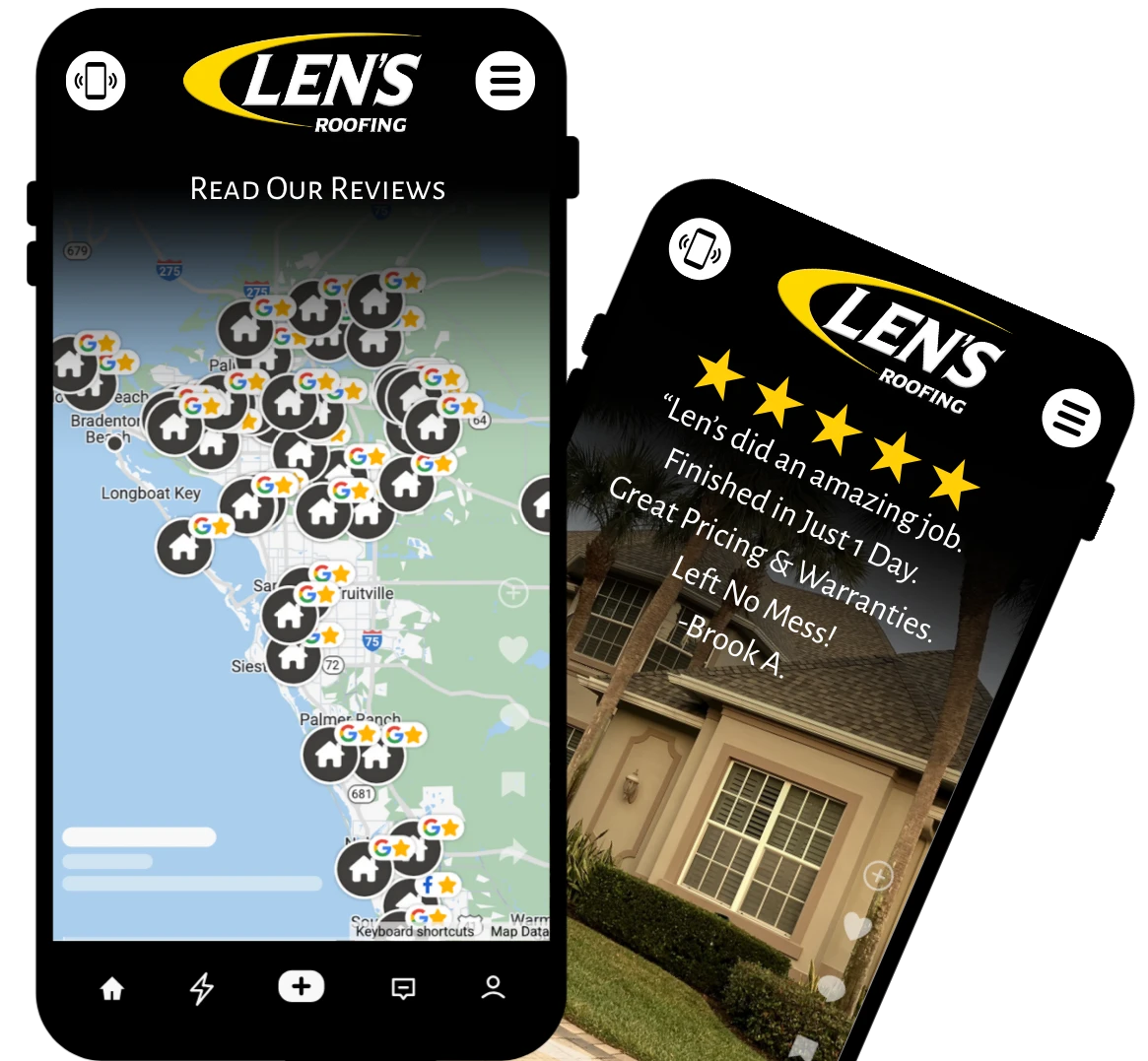 Image: Len's Roofing Interactive Map Phone