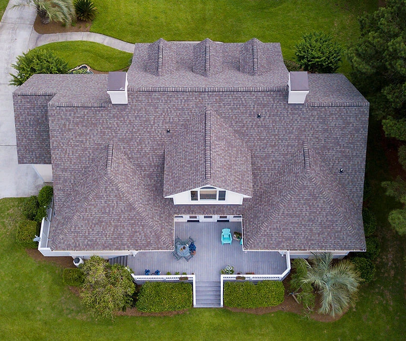 Image: Lens Roofing - Roof Replacement aerial view of shingle roof