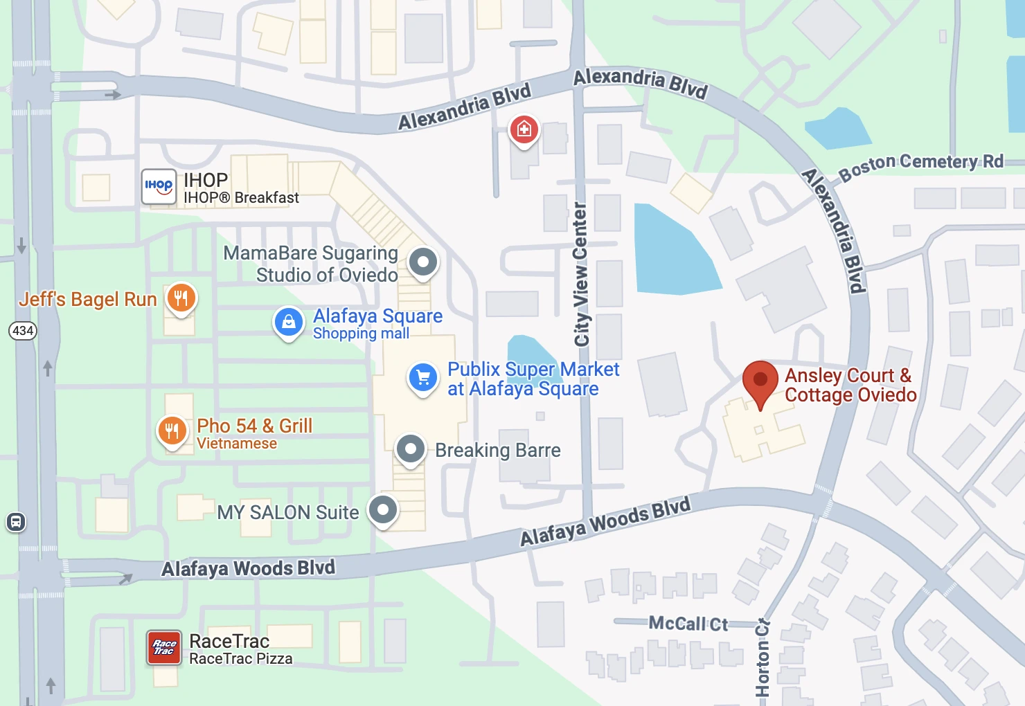 Street map of Ansley Court &amp; Cottage Oviedo location