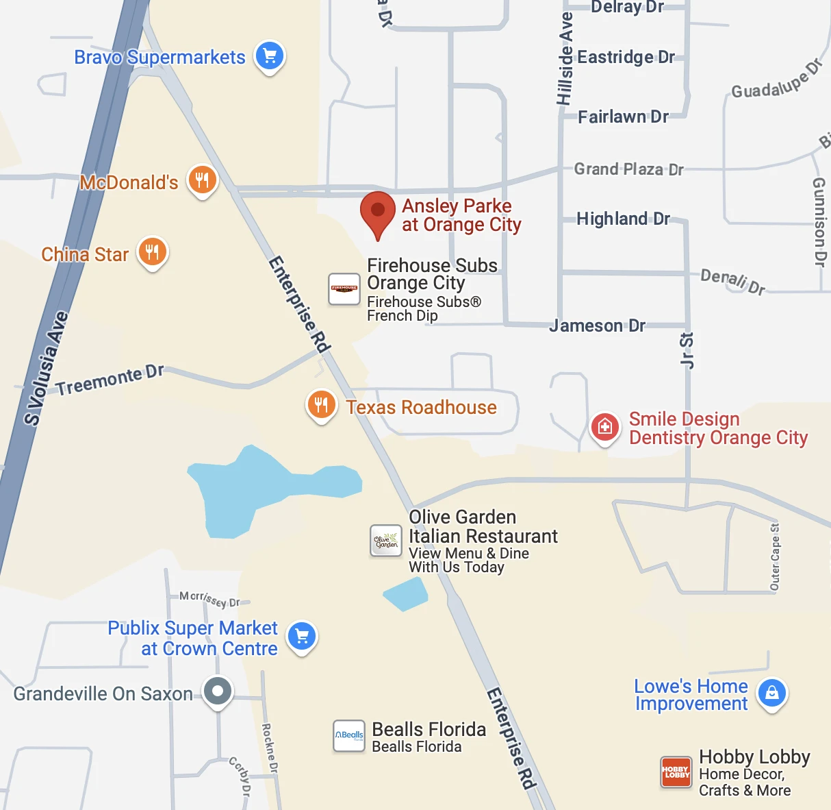 Street map of Ansley Parke at Orange City Assisted Living community