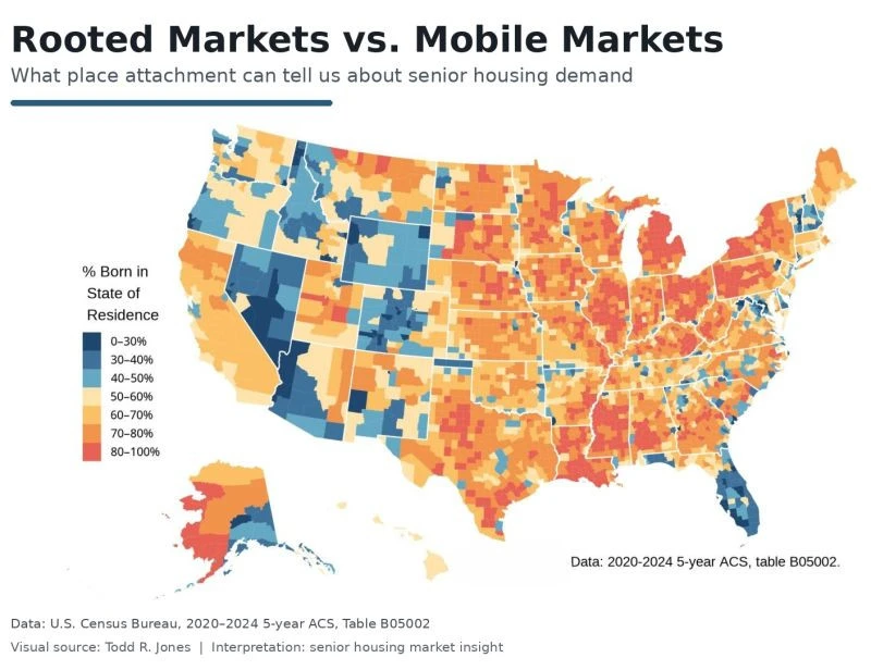 Source: U.S. Census Bureau, 2020 to 2024 5-year ACS, Table B05002. Visual by Todd R. Jones.