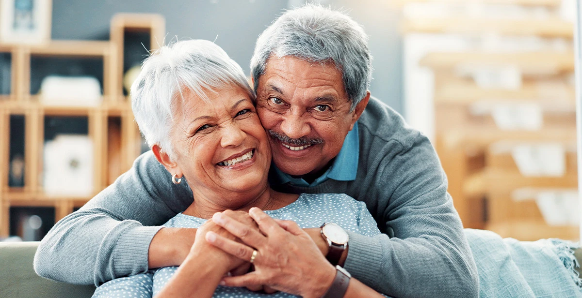 group of friends talking at an assisted living facility