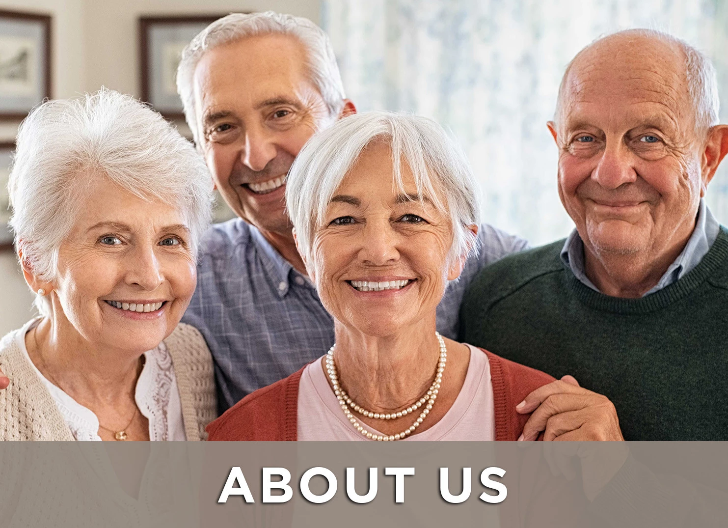 Image: Group of senior friends with a link to the about us page