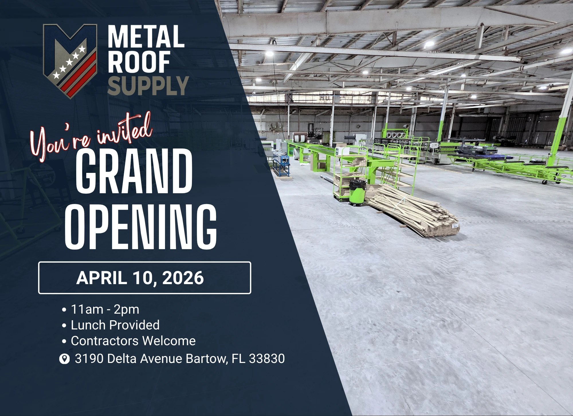 Image: Metal Roof Supply Grand Opening Flyer