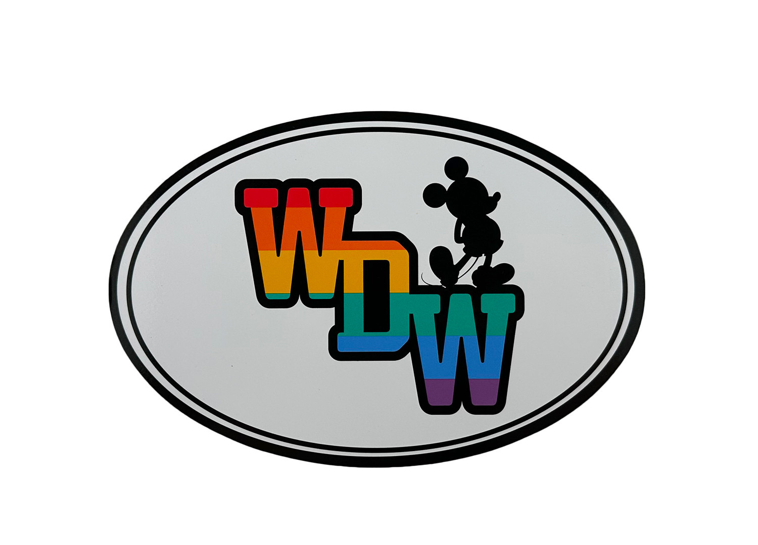 products Disney Parks - Oval Car Magnet - Rainbow Pride - WDW - Mickey Silhouette