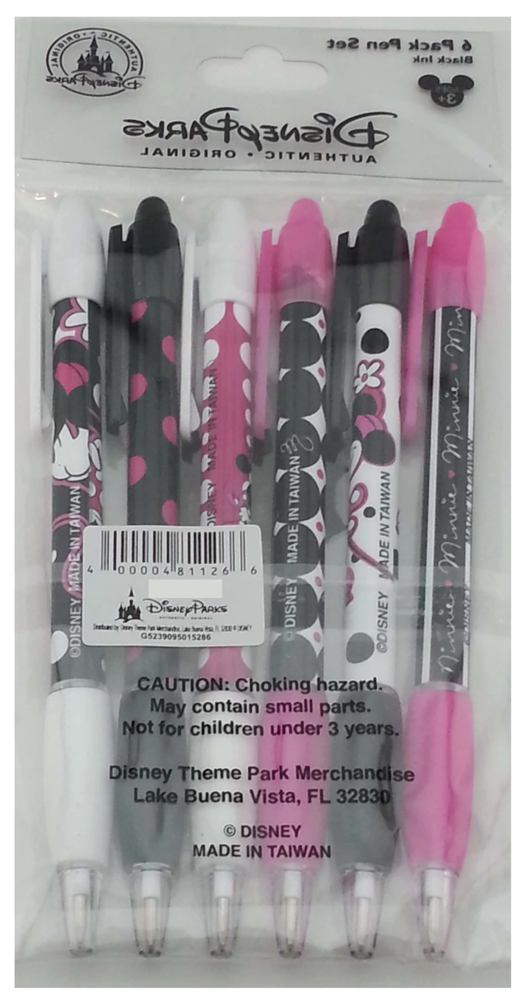 item Disney Parks - Pink & Black Minnie Mouse Designs - Ink Pen Set of 6 81126 Minnie Fashion Pen a