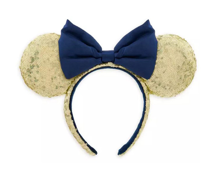 products Disney Parks - Minnie Mouse Ears Headband - Walt Disney World 50th Anniversary - Gold Sequin - EARidescent Blue Bow