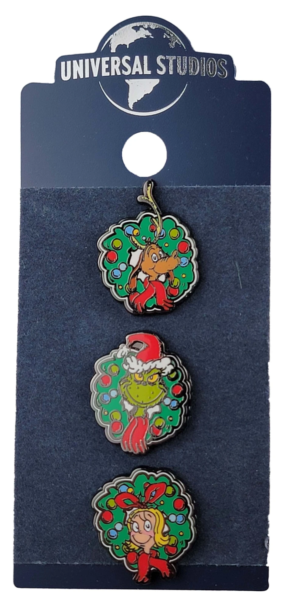 products Universal Studios - Dr. Seuss - How the Grinch Stole Christmas - Wreaths - Grinch, Max, and Cindy Lou Who - 3 Pin Set