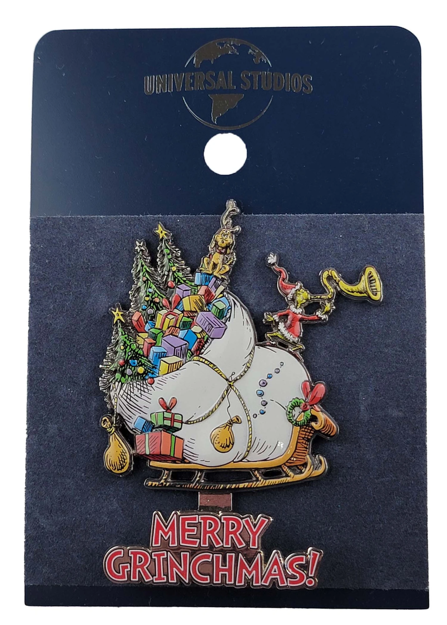products Universal Studios - Dr. Seuss - How the Grinch Stole Christmas - Merry Grinchmas - Grinch with Sleigh - Large with Hinge