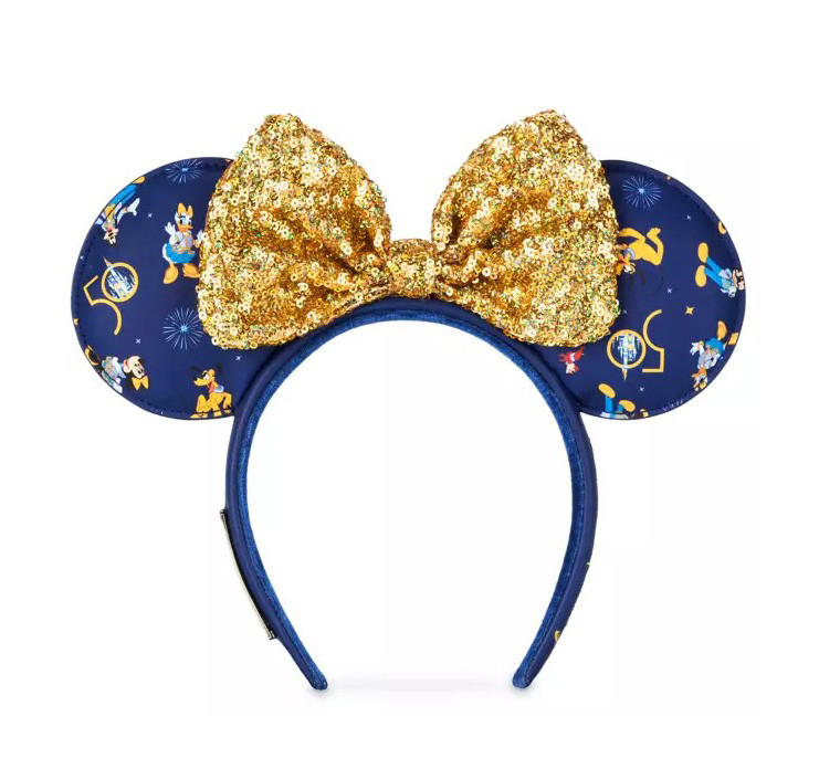 products Disney Parks - Minnie Mouse Ears Headband - Loungefly - Walt Disney World 50th Anniversary - Sequined Bow