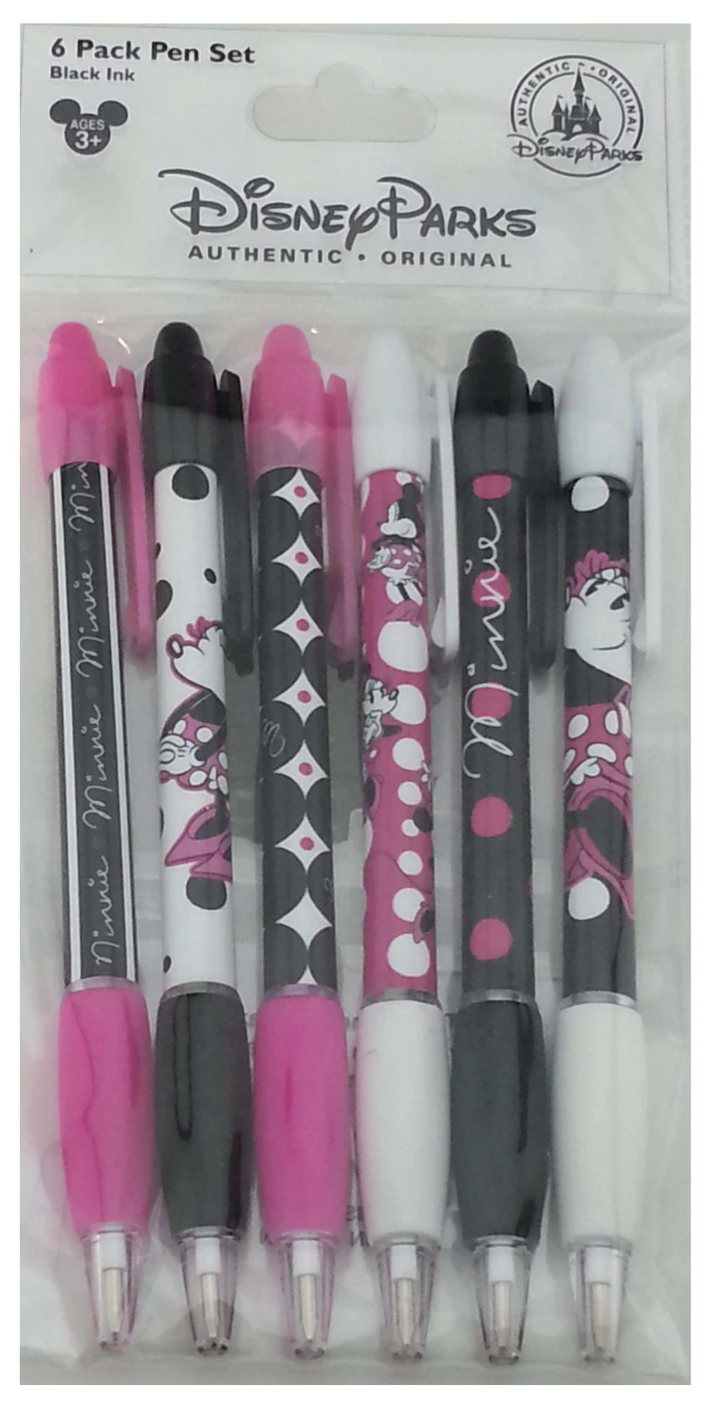 item Disney Parks - Pink & Black Minnie Mouse Designs - Ink Pen Set of 6 81126 Minnie Fashion Pen