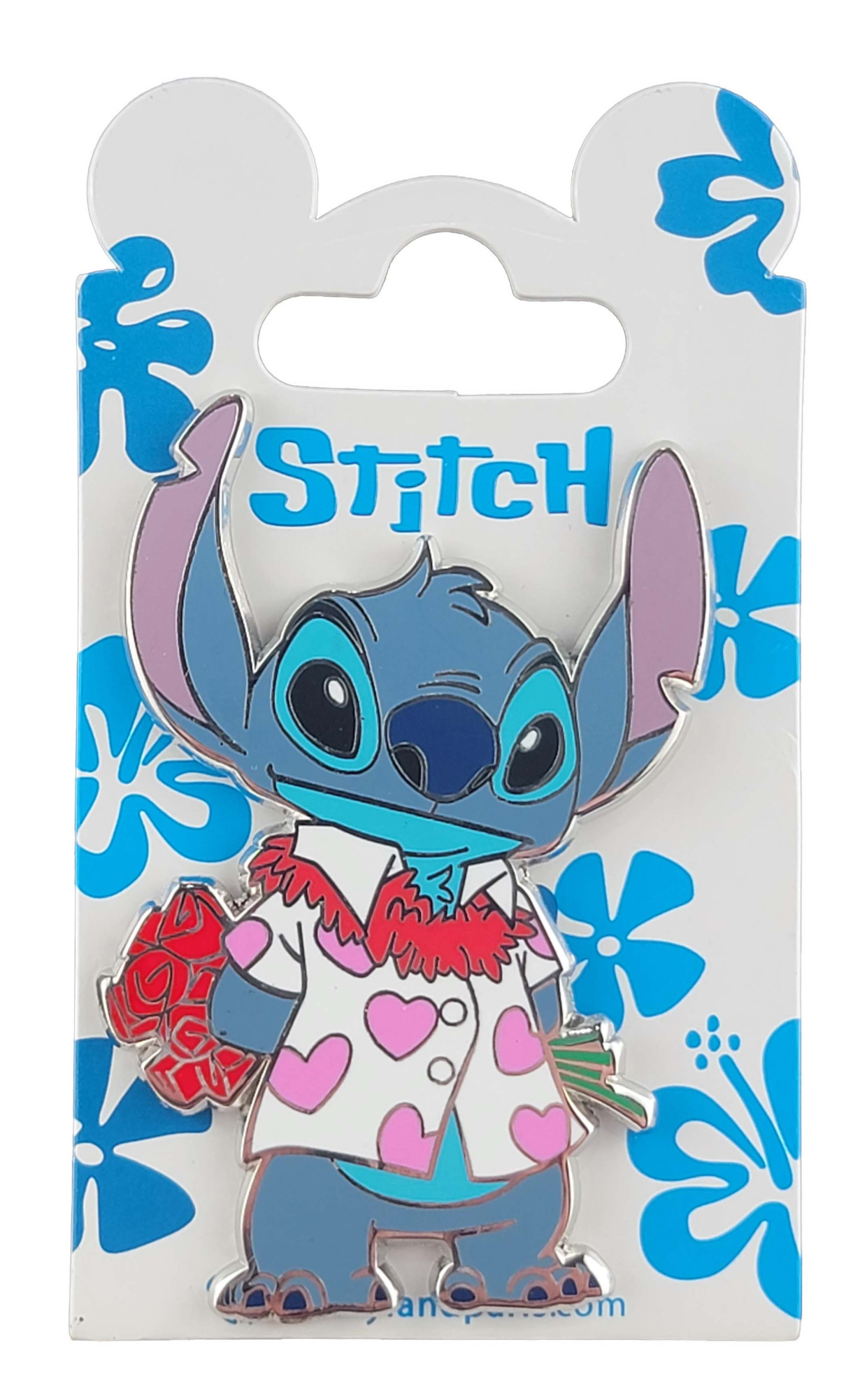 products Disney Pin - Disneyland Paris - DLP - Lilo & Stitch - Valentine Stitch Hawaiian Shirt with Hearts - Holding Flowers