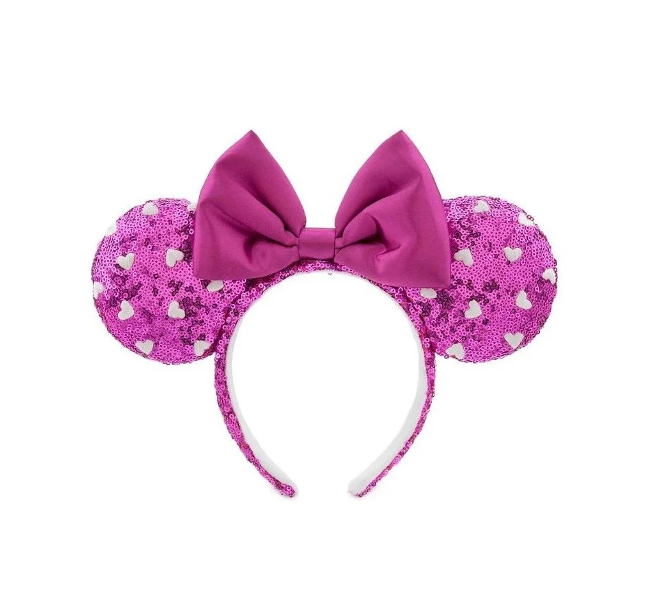 item Disney Parks - Minnie Mouse Ears Headband - Pink Sequined Ear with Hearts - Pink Bow Pink Sequined Ear with Hearts - Pink Bow 3