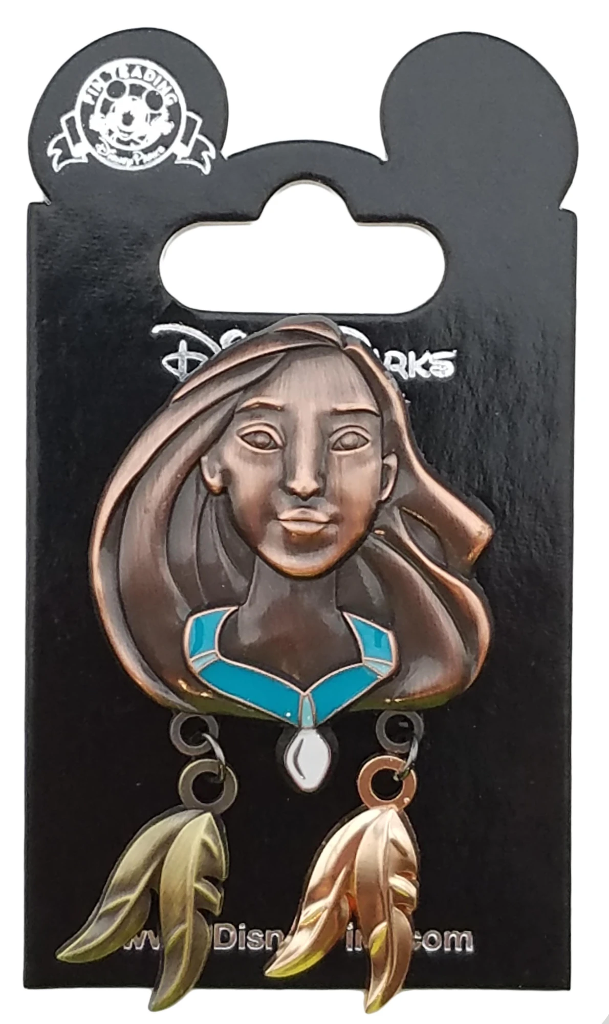 item Disney Pin - Bronze Pocahontas Head with Feather Dangles 118056