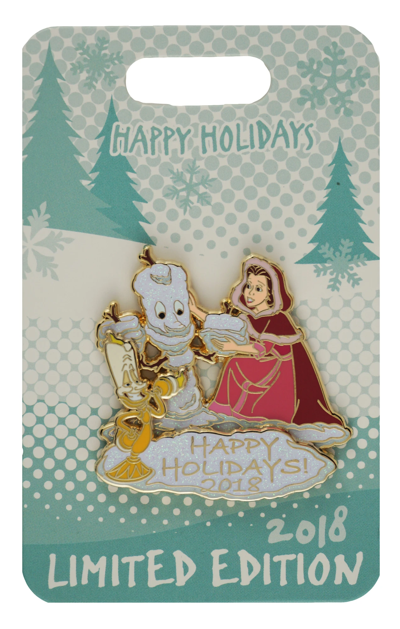 item Disney Pin - Happy Holiday 2018 - Beauty and the Beast - Belle and Lumiere 131666