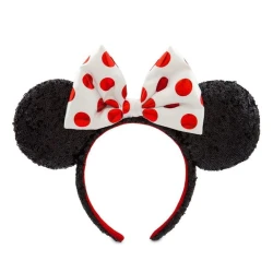 item Disney Parks - Minnie Mouse Ears Headband - Black Sequined Ears - White Bow with Red Polka Dots Black Sequined Ears - White Bow with Red Polka Dots
