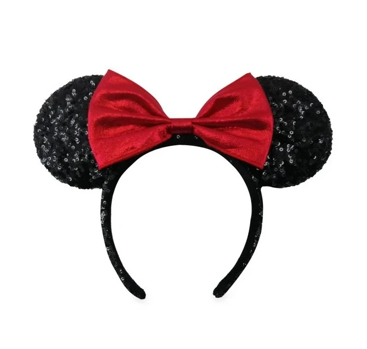 item Disney Parks - Minnie Mouse Ears Headband - Black Sequined Ears - Shimmering Red Velvet Bow Black Sequined Ears - Shimmering Red Velvet Bow