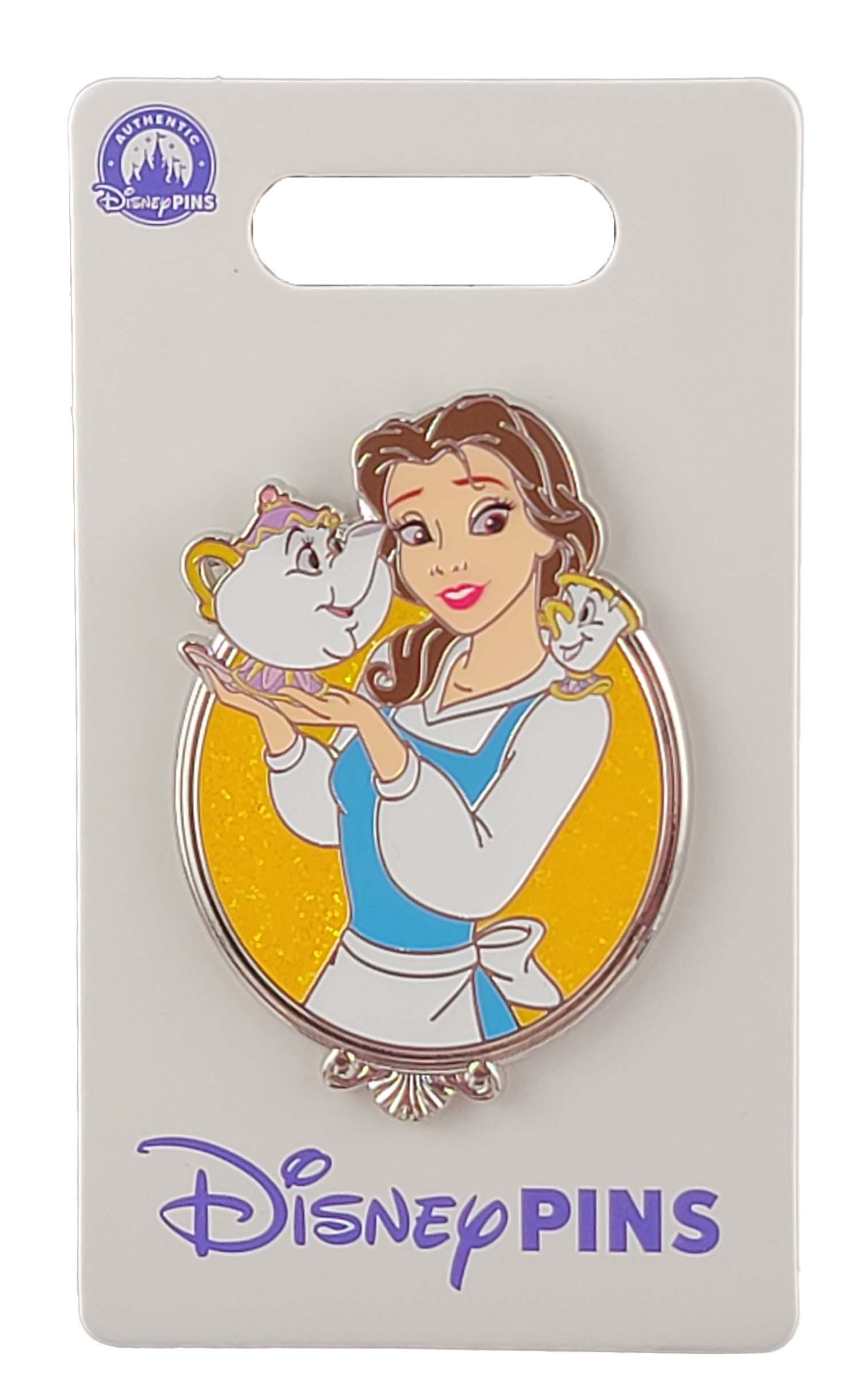 products Disney Pin - Princess Glitter Portraits Series - Beauty and the Beast - Belle with Mrs Potts and Chip