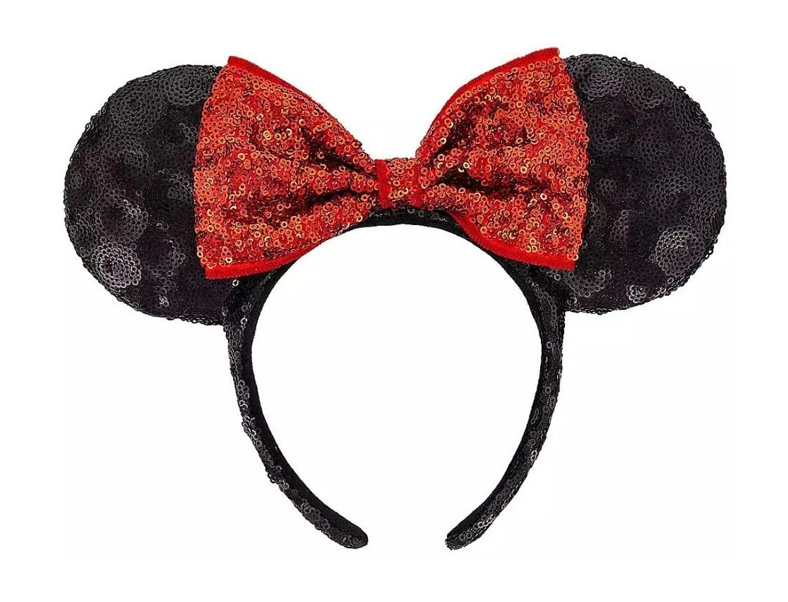 item Disney Parks - Minnie Mouse Ears Headband - Black Swirl Sequined Ears - Red Sequined Box Black Swirl Sequined Ears - Red Sequined Box