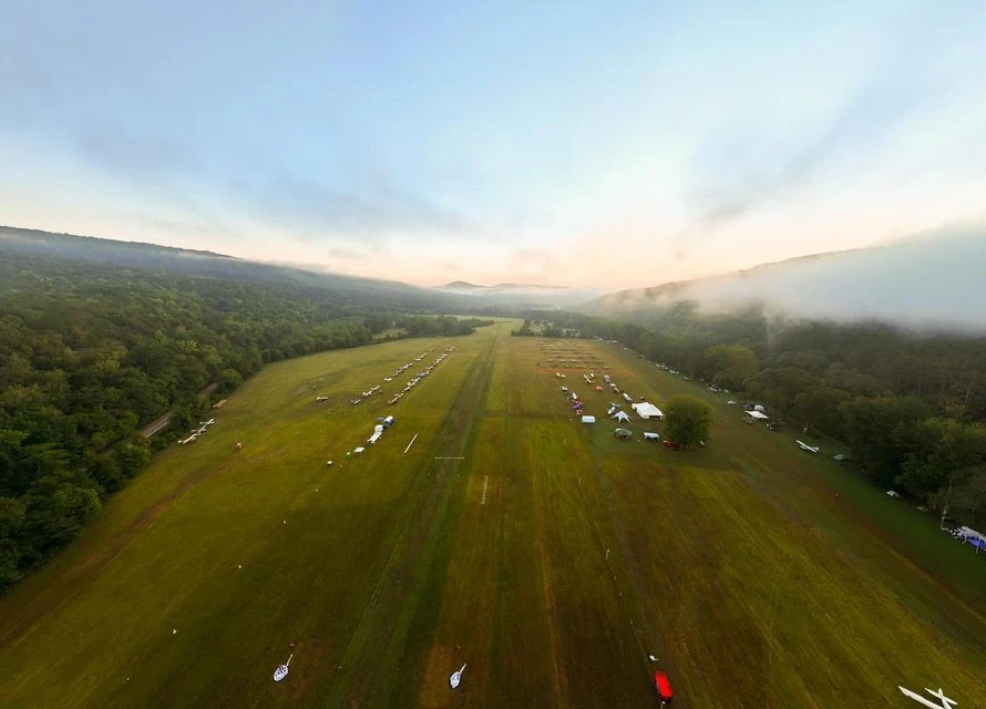 Aerial shot of the ArkanSTOL Ozarks Backwoods Challenge, main runway. Photo by: Intercut Productions