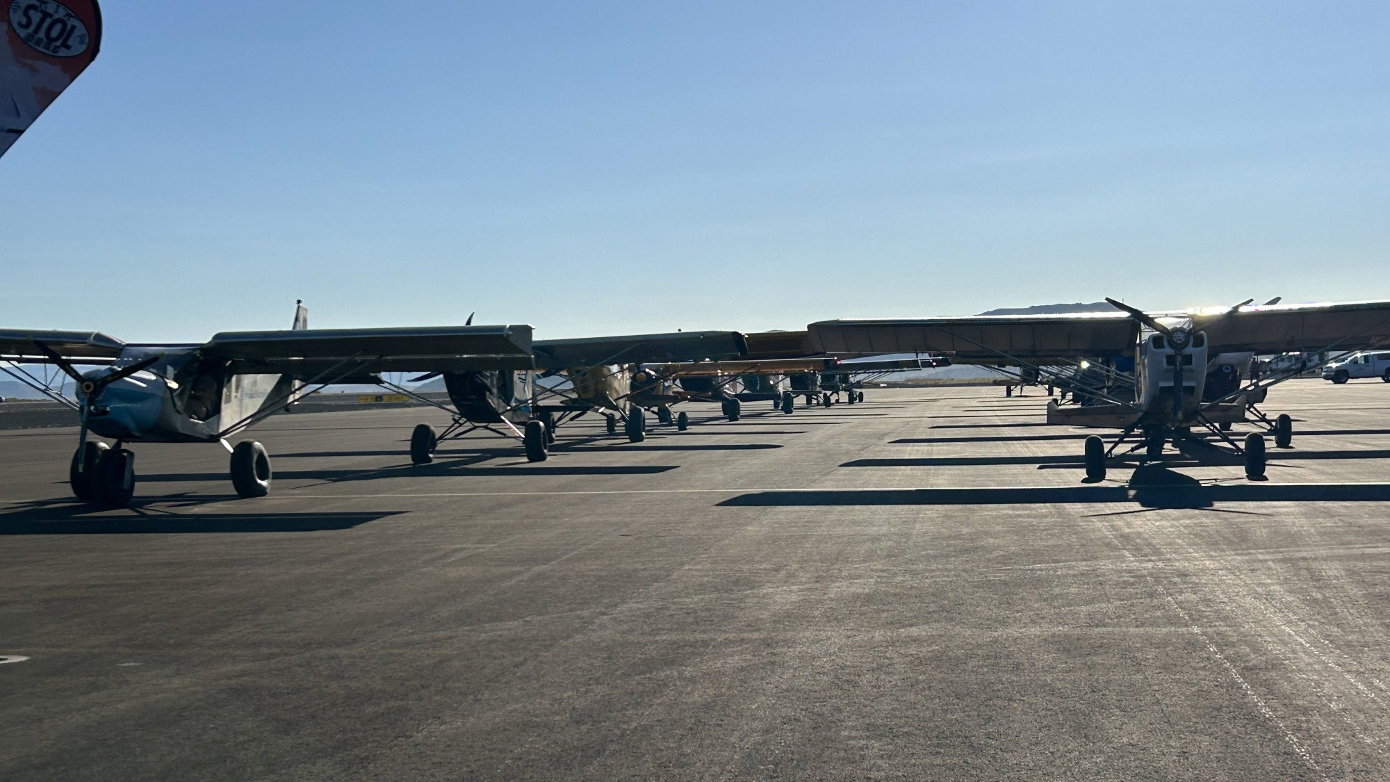 STOL Drag Planes staged ready to taxi to the course for practice.