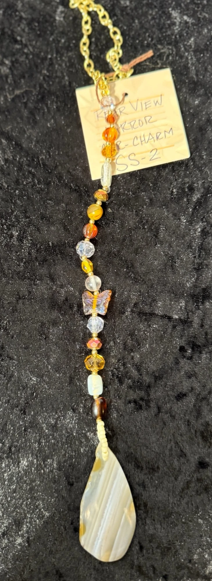 item CAR CHARM Natural agate, amber butterfly bead, amber, clear beads ss-2.webp
