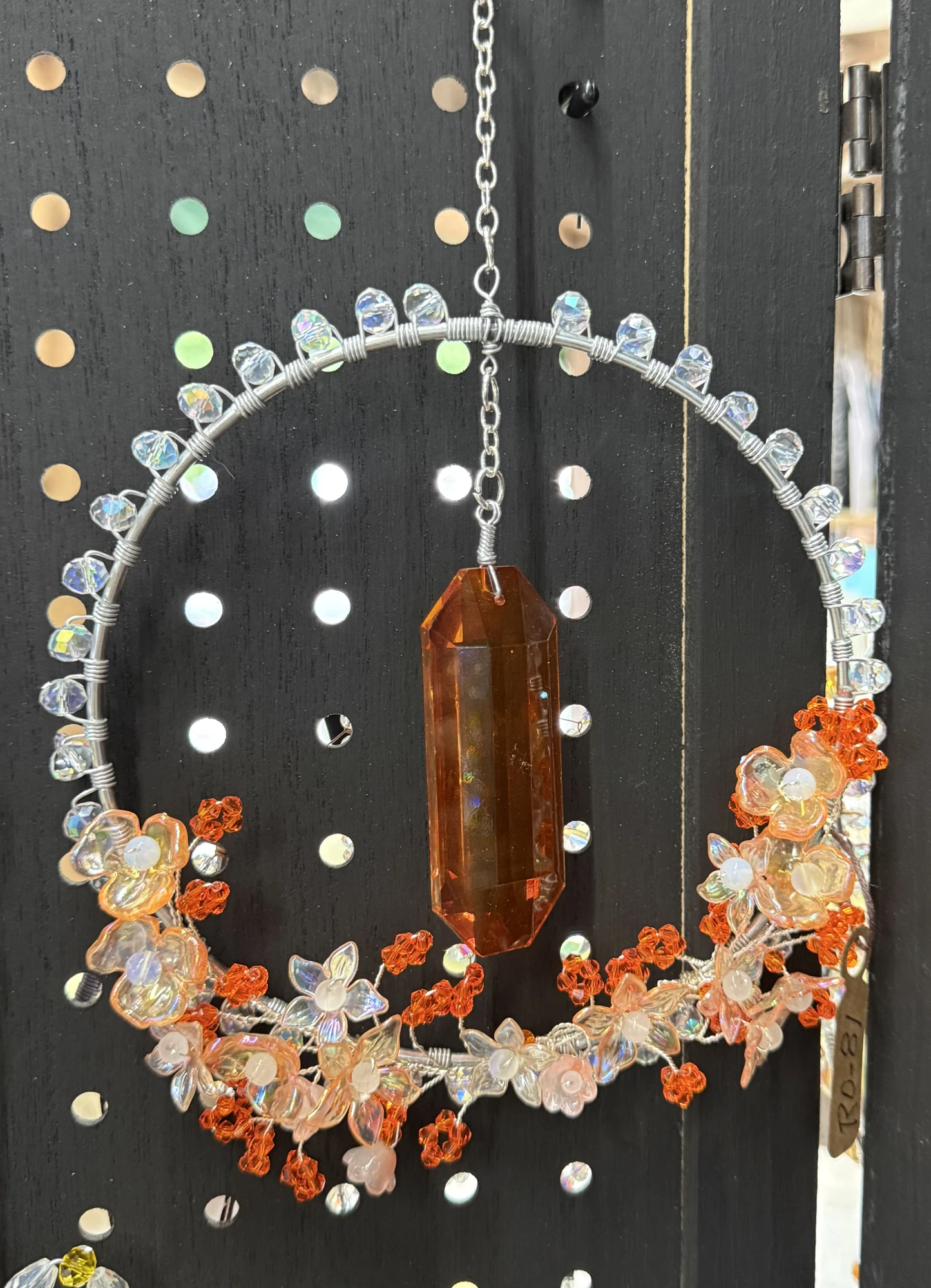item Suncatcher handcrafted glass - acrylic flowers orange IMG_4332.webp