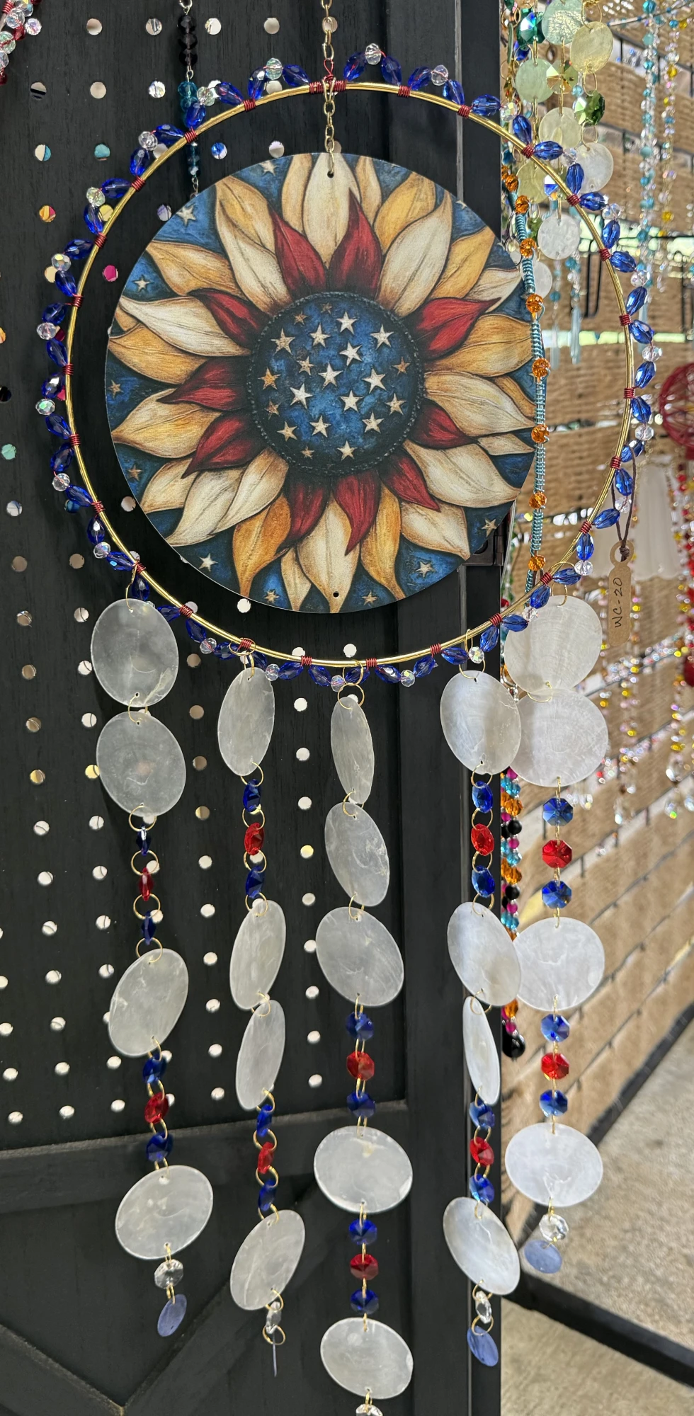 item Windchime, Americana sunflower, glass beads, capiz shells IMG_4339.webp