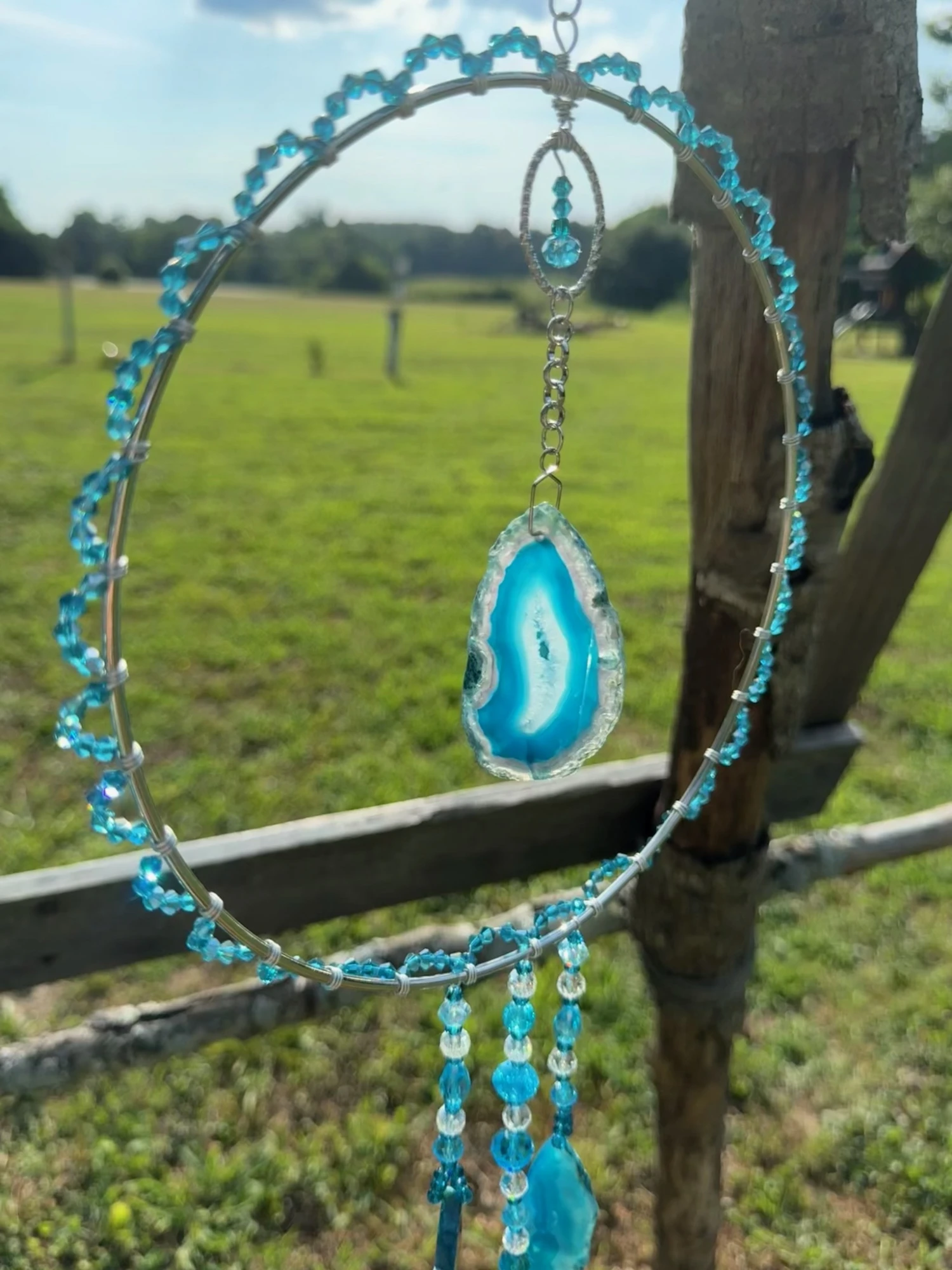 products 8 Inch Hoop with 4 Teal Agate Stones