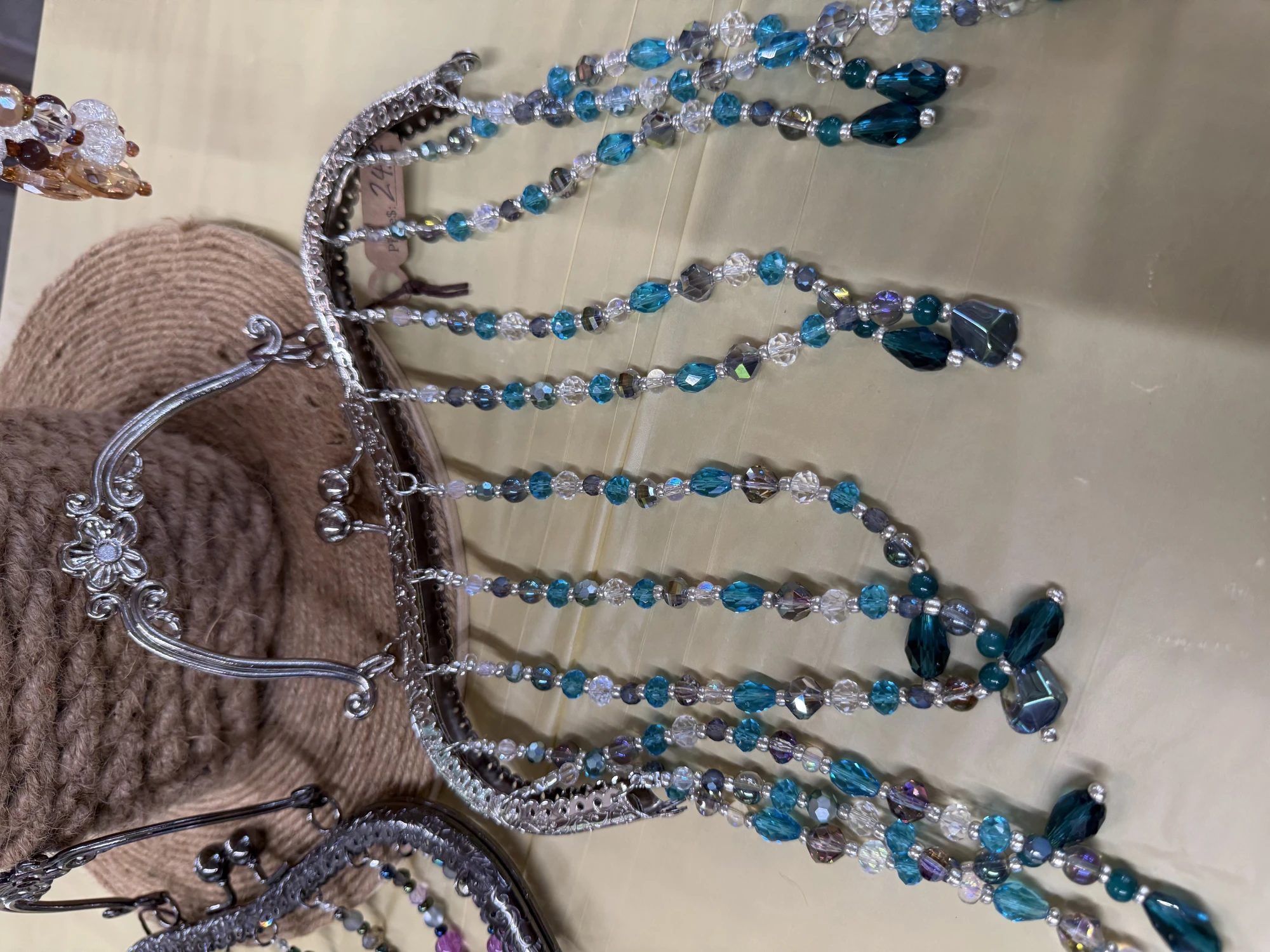 item Purse handle Suncatcher aqua glass beads silver handle IMG_4315.webp
