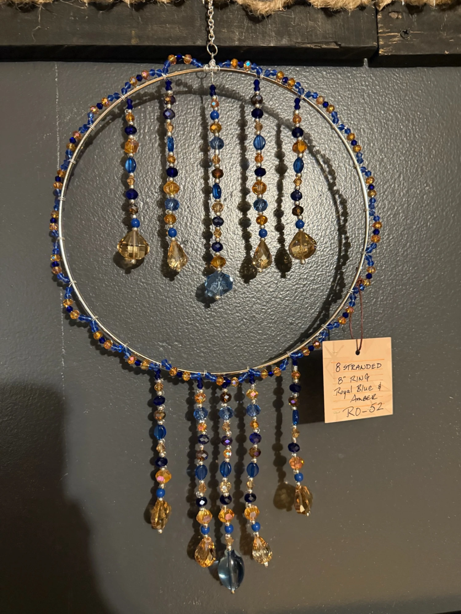 products 8 Inch Metal Ring with 8 Strands, Royal Blue & Amber Beads