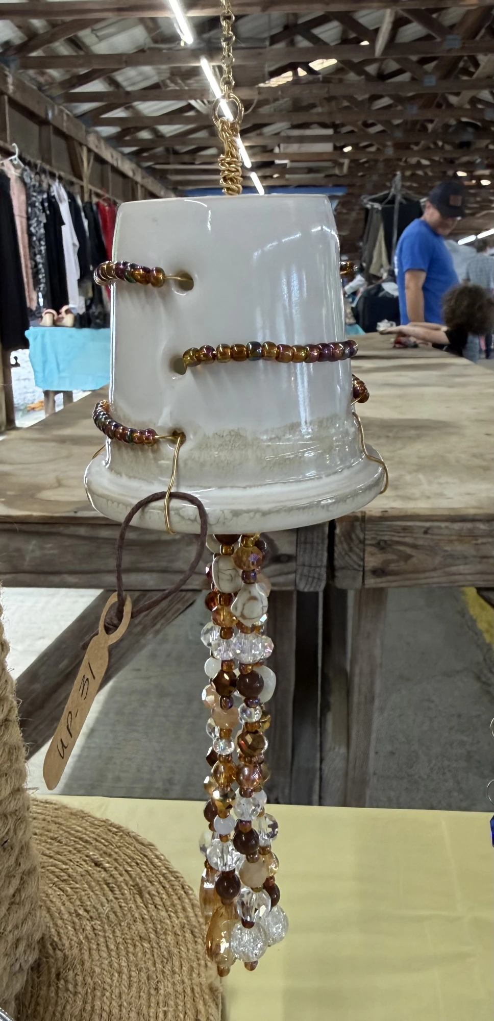 item Upcycled Suncatcher white terra cotta glass amber beads IMG_4310.webp