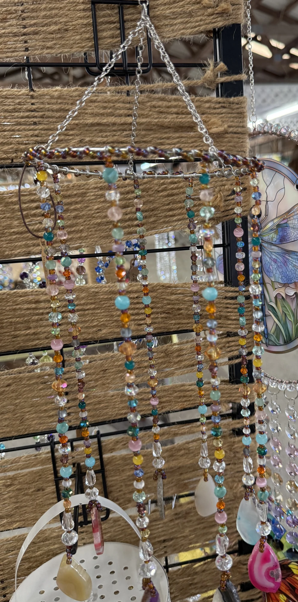 products Suncatcher, multicolored glass beads, agate stone on bottom