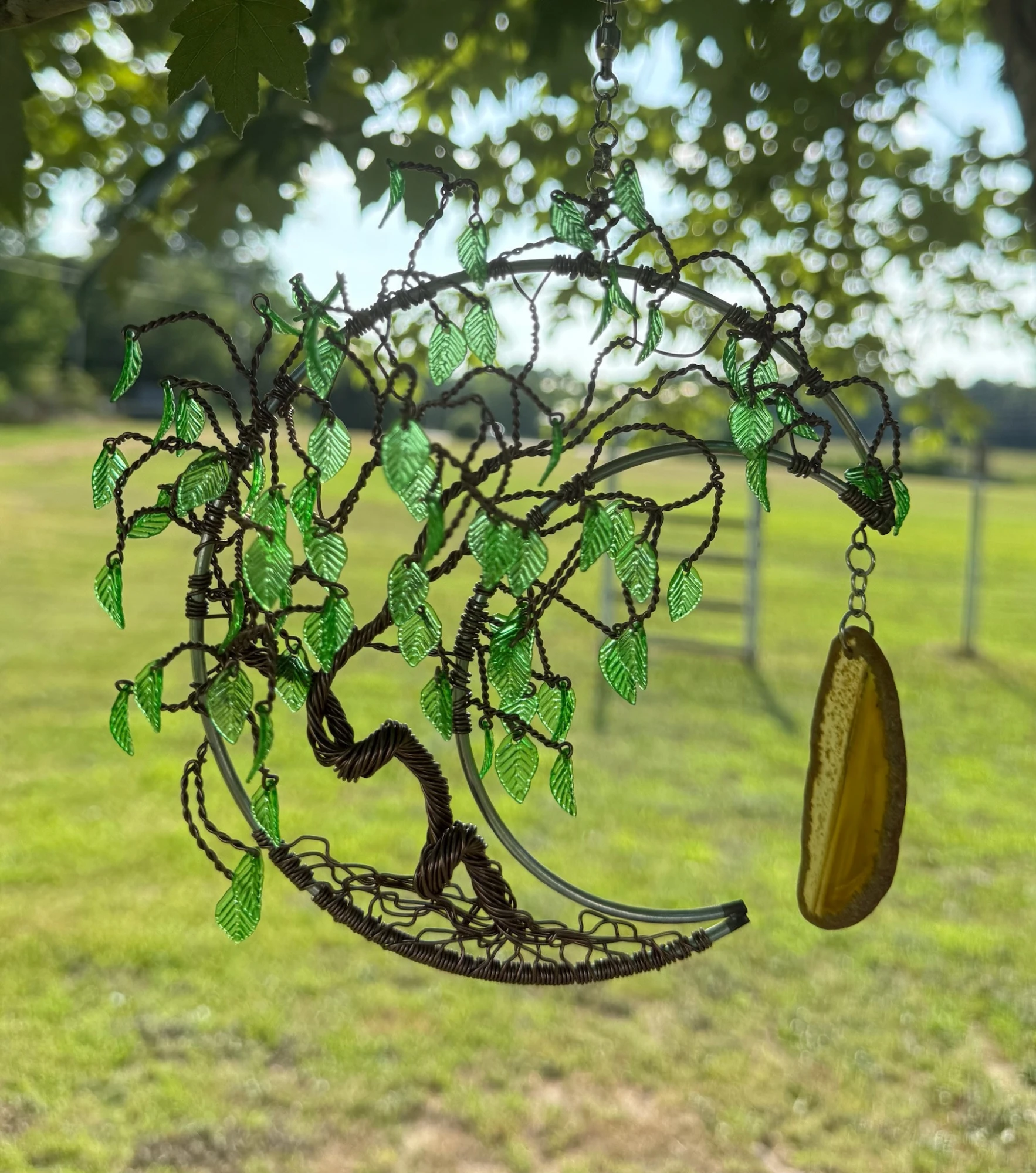 products 6 Inch Moon with Tree (with Green Leaves) and Natural Agate Stone