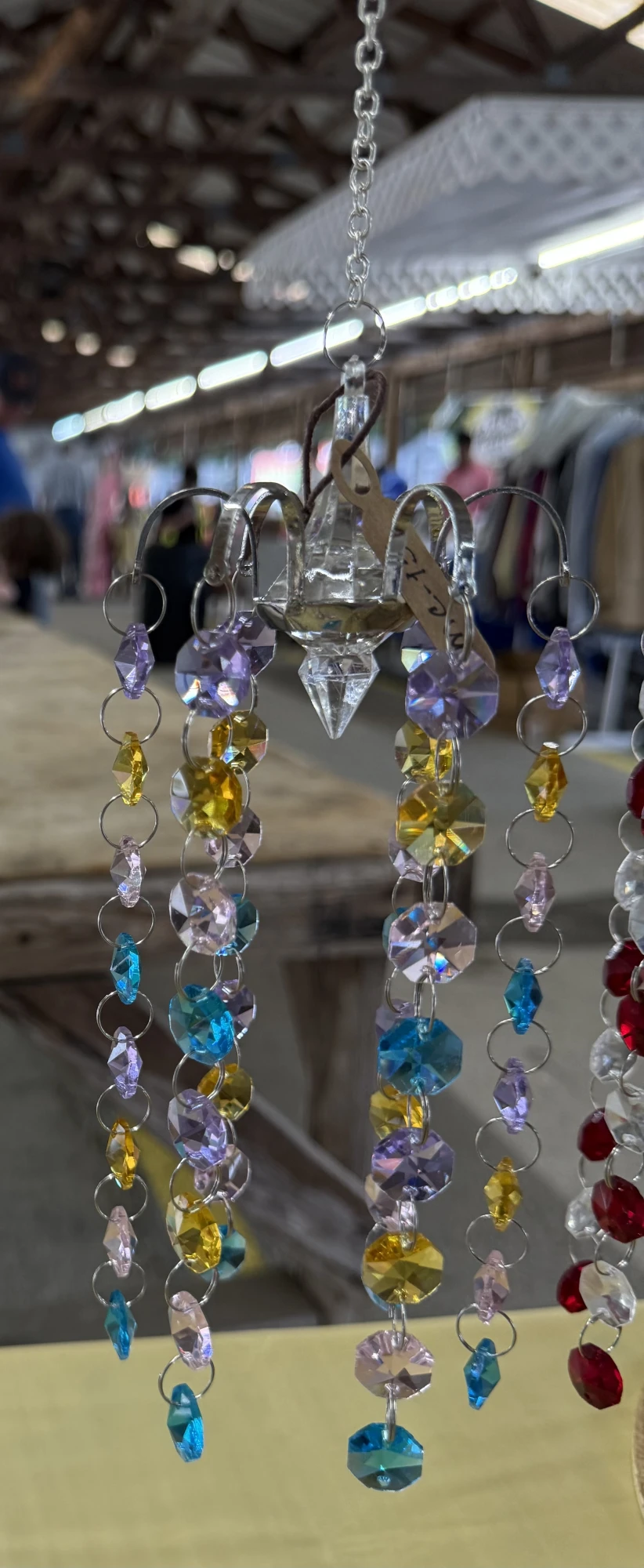 item Mini chandelier multicolored glass beads pink, teal, light purple, yellow IMG_4312.webp
