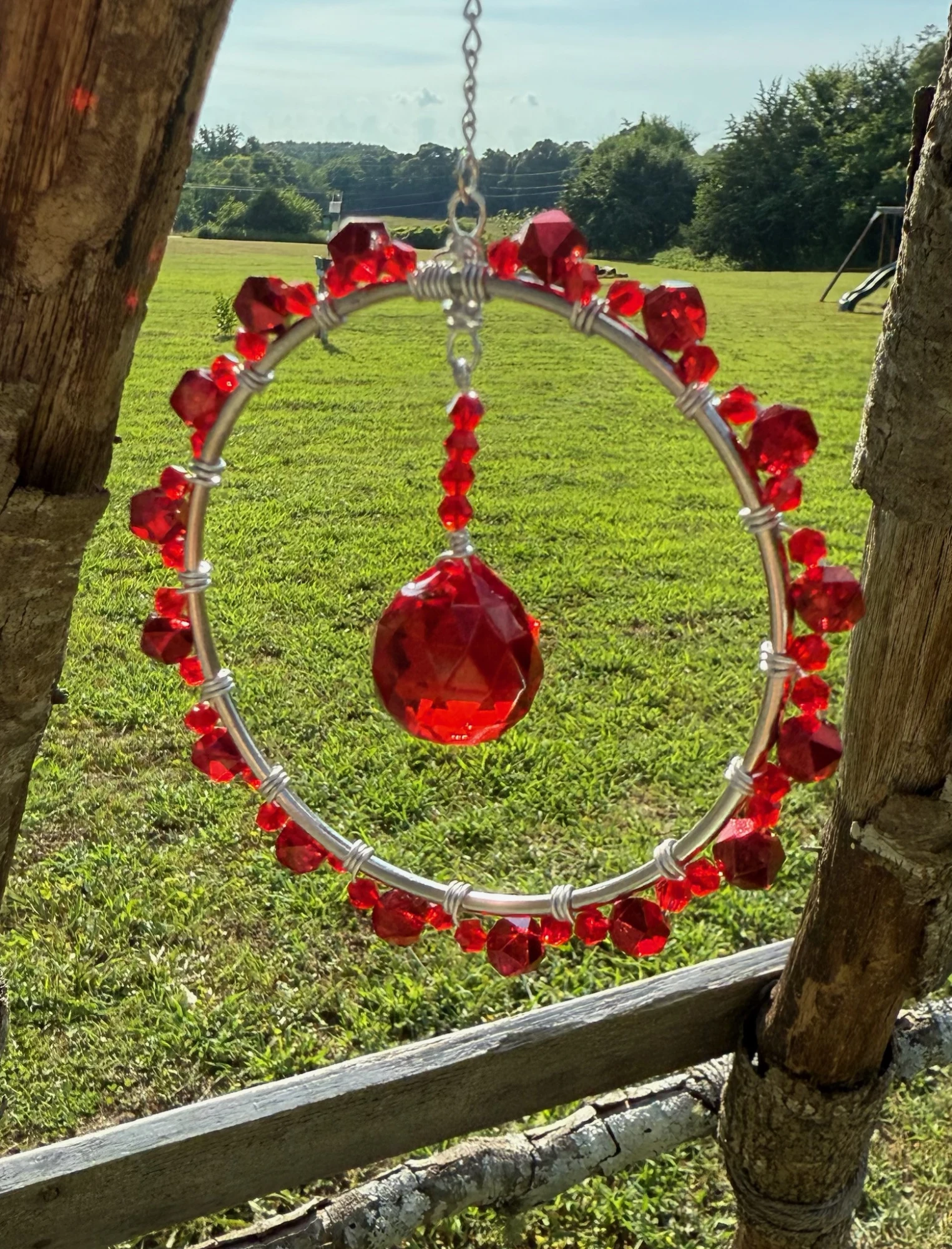 products 3 Inch Hoop with Red Beads and Red Crystal