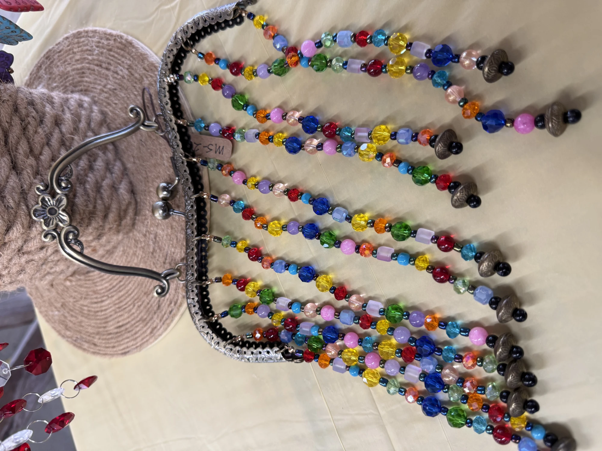 item Purse handle Suncatcher multicolored glass beads bronze handle IMG_4314.webp