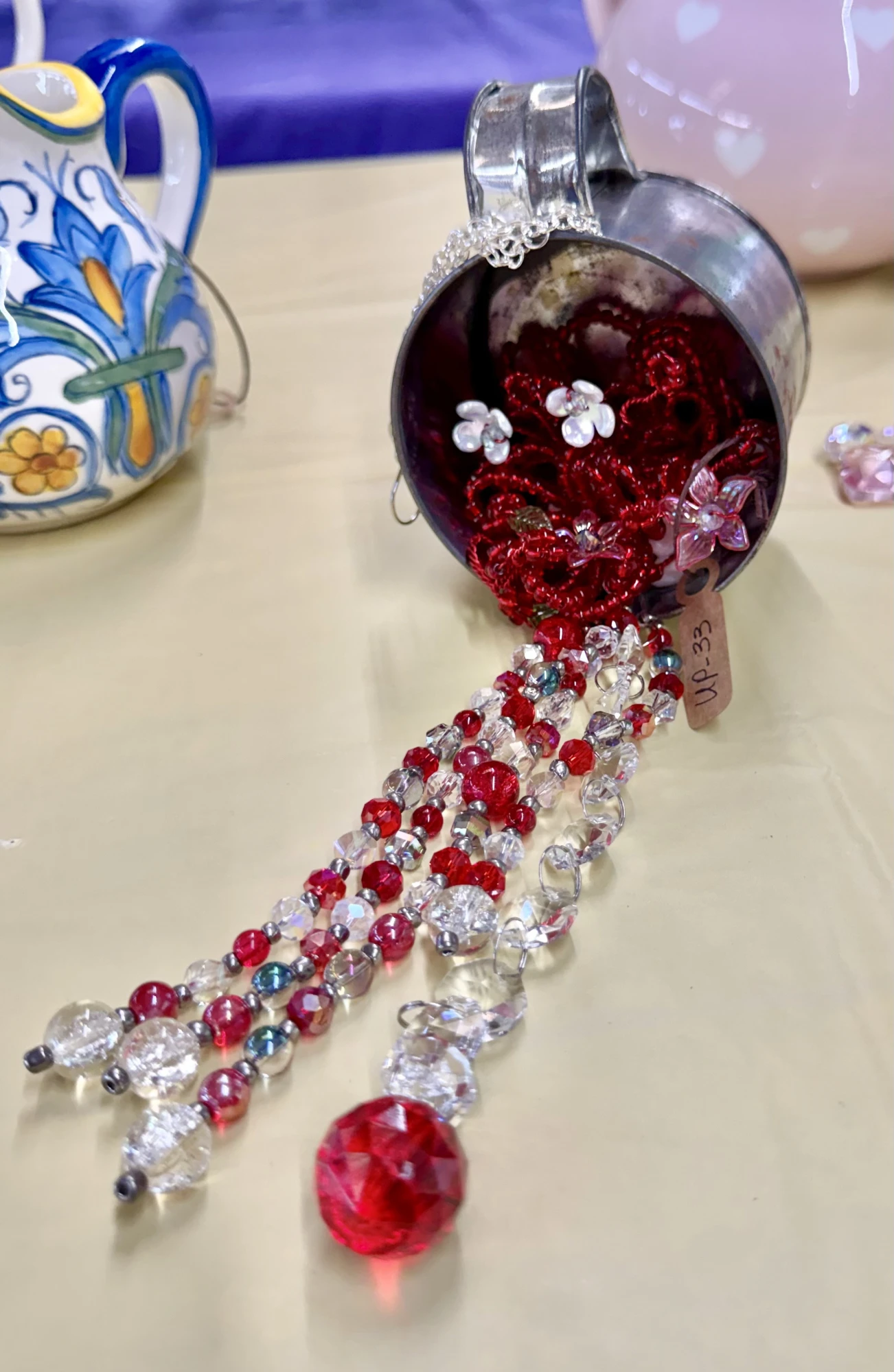 item Upcycled tin cup with glass beads red IMG_4368.webp