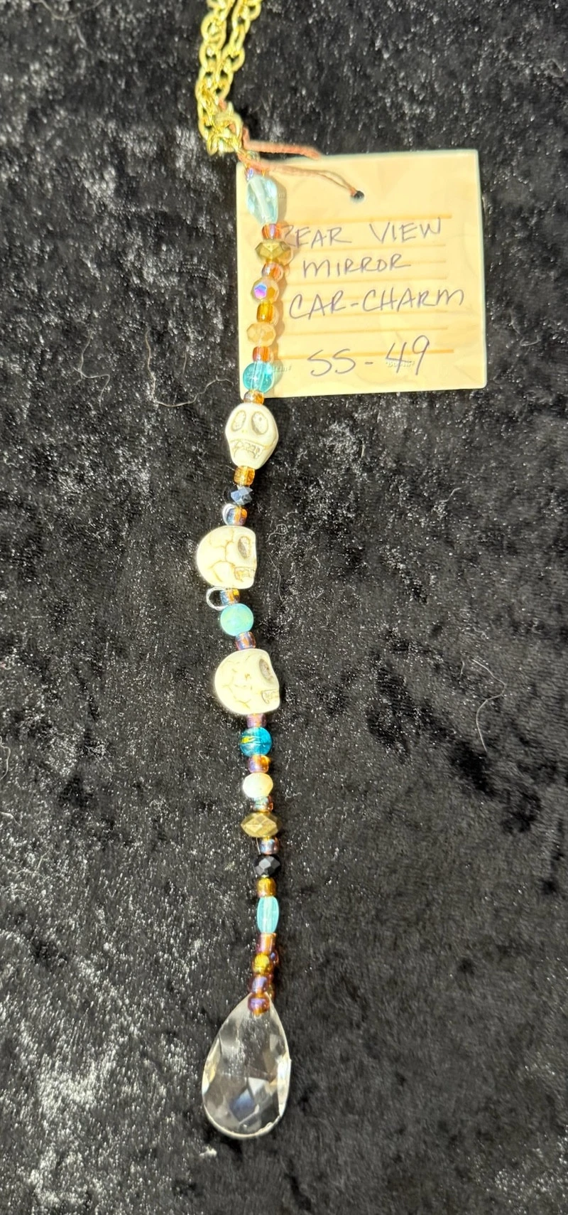 products CAR CHARM, SKULL: aqua beads